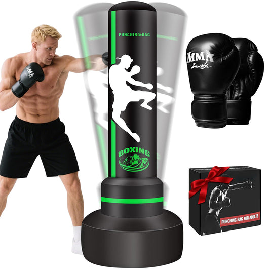 Freestanding Punching Bag with Gloves, 70'' Heavy Boxing Bag with Stand for Adult Teens, Standing Women Men Inflatable Kickboxing Bags for Beginners Training MMA Muay Thai Fitness