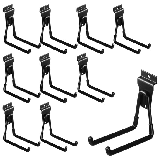 PYBTOOL 4 Inch Slatwall Hooks - Heavy Duty Slatwall Accessories for Garage, Black (10 Pack)
