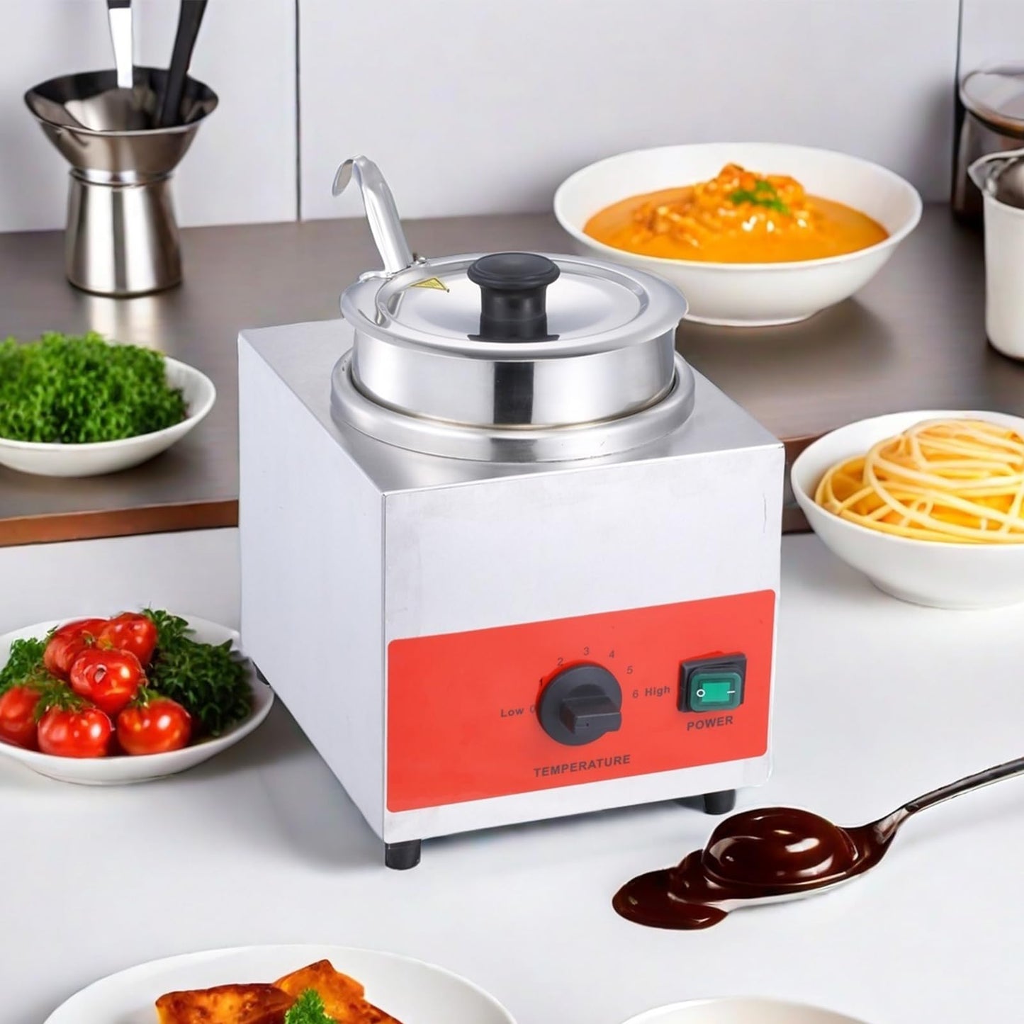 Electric Cheese Dispenser with Insert Pot Hot Fudge Warmer 10 Can Capacity Food Warmer for Nachos,Sauce,Soup,Caramel,Popcorn Butter,Chocolate(ladle)