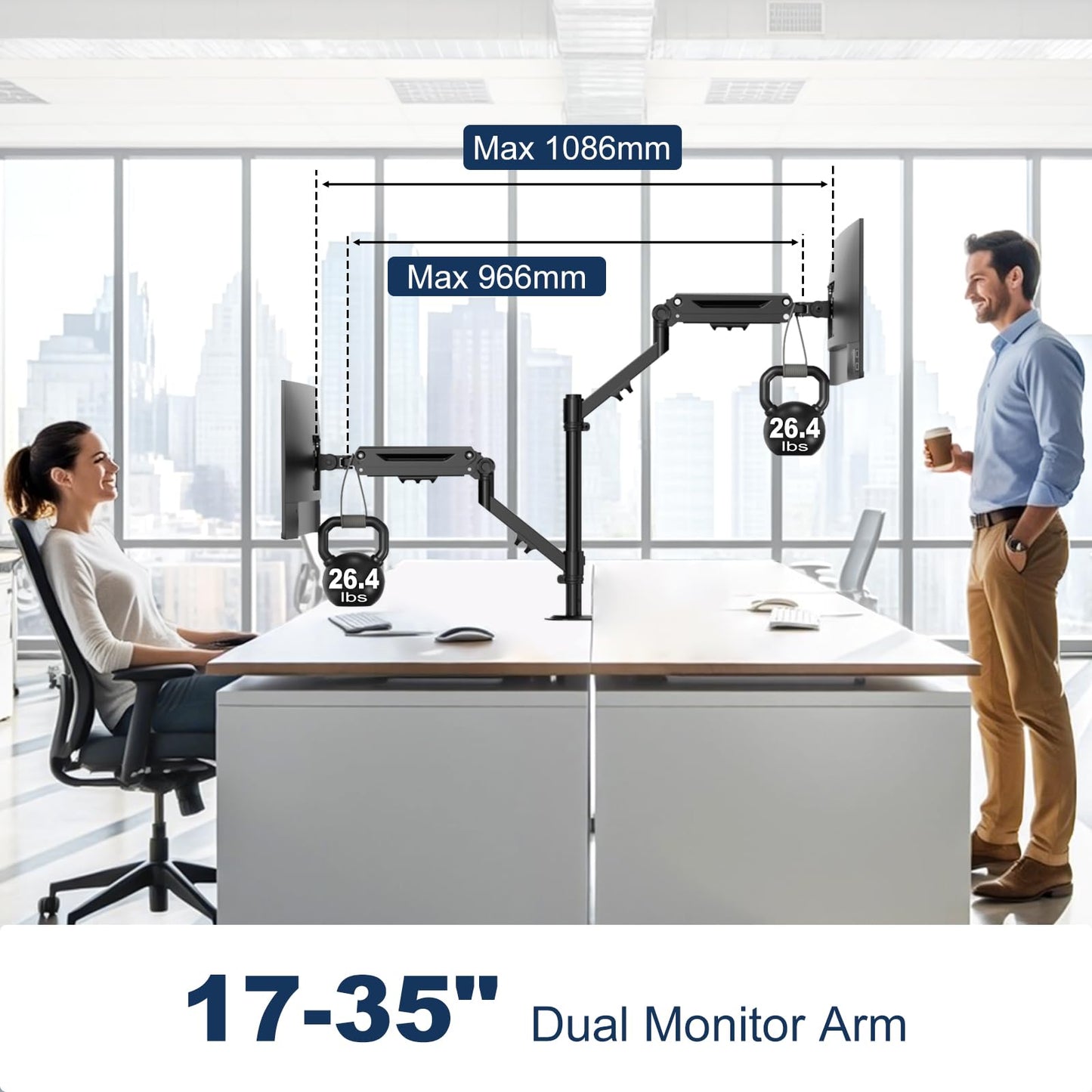 STANDOPIA Dual Monitor Mount for 17 to 40 inches, Holds up to 26.4 lbs, Monitor Desk Arms for 2 Monitors Vertical/Parallel Placement, with Clamp/Grommet Base, VESA Mount 75/100 mm