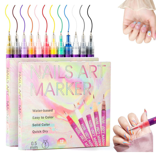 LevyPan 12 Colors Nail Art Marker Pens Set, 2026 Upgraded Fine Tip (0.5mm) Nail Markers, Quick-Dry Nail Polish Pens for DIY Nail Art, Dotting/Drawing/Liner, Nail Art Design Tools for Adult and Kids