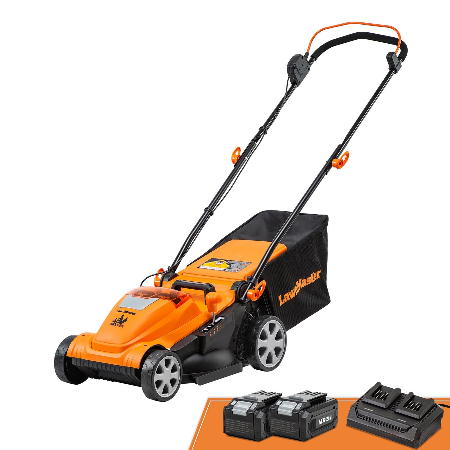 LawnMaster CLMF4815E 48V MAX 15-inch Brushless Cordless Lawn Mower with 2X24V MAX 4.0Ah Battery and a Dual Charger