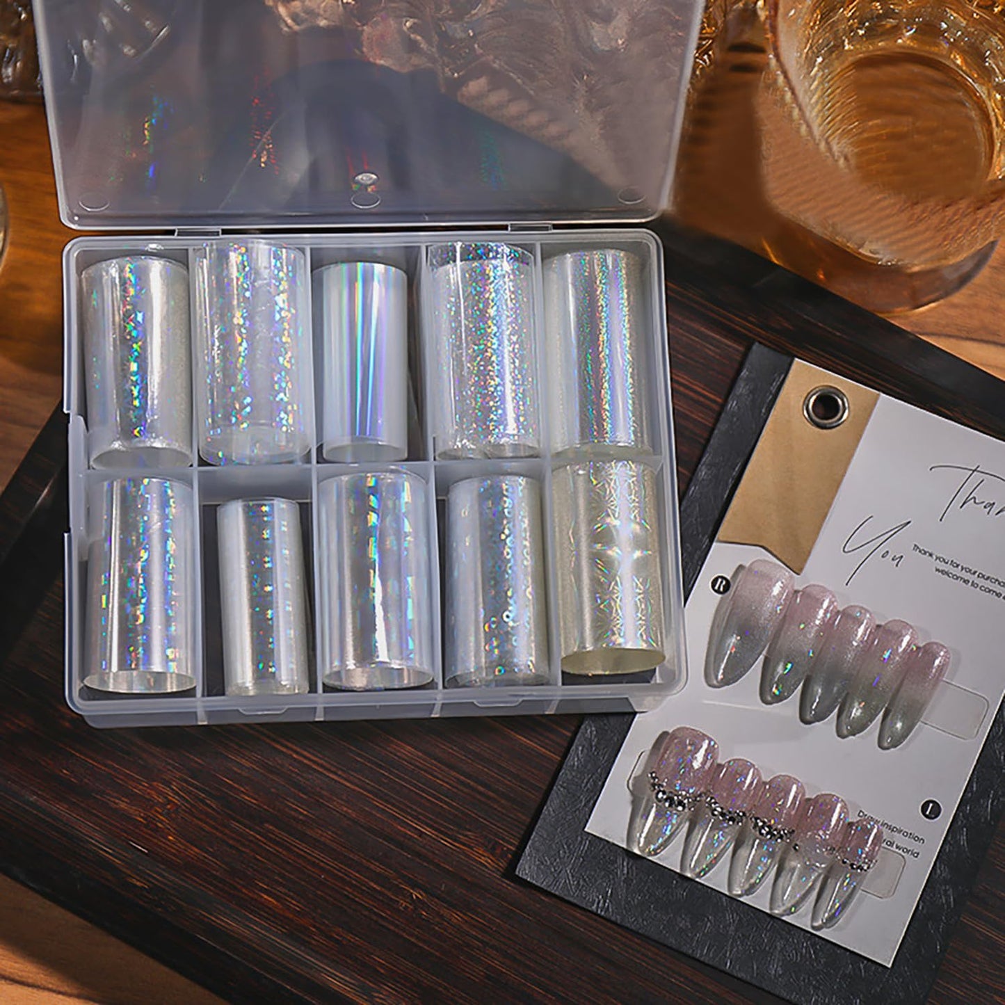 10Pcs Aurora Nail Foil Laser Nail Transfer Foil for Long Short Acrylic Nails Starry Sky Holographic Nail Art Stickers DIY Manicure Decoration Design Stickers Decals for Women