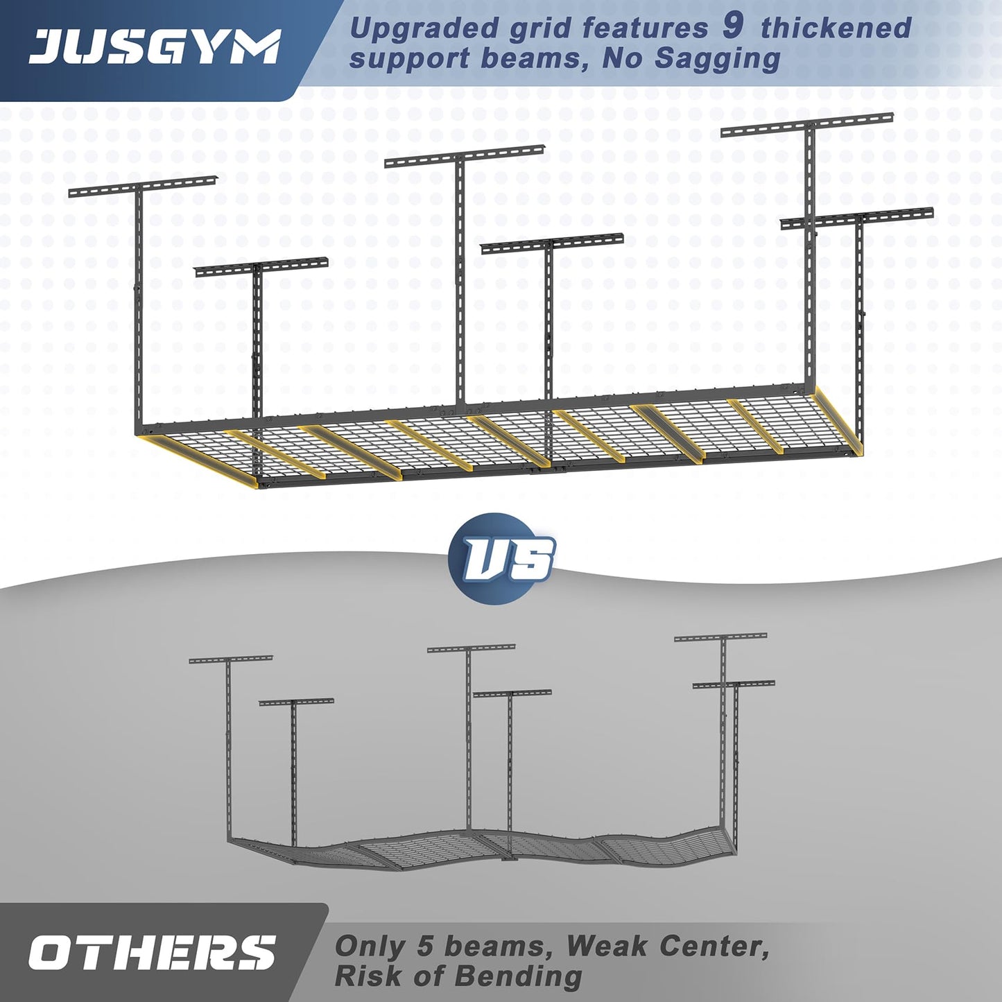 Jusgym 4X8FT Overhead Garage Storage Rack and 49.4" Large Power Tool Organizer Wall Mount