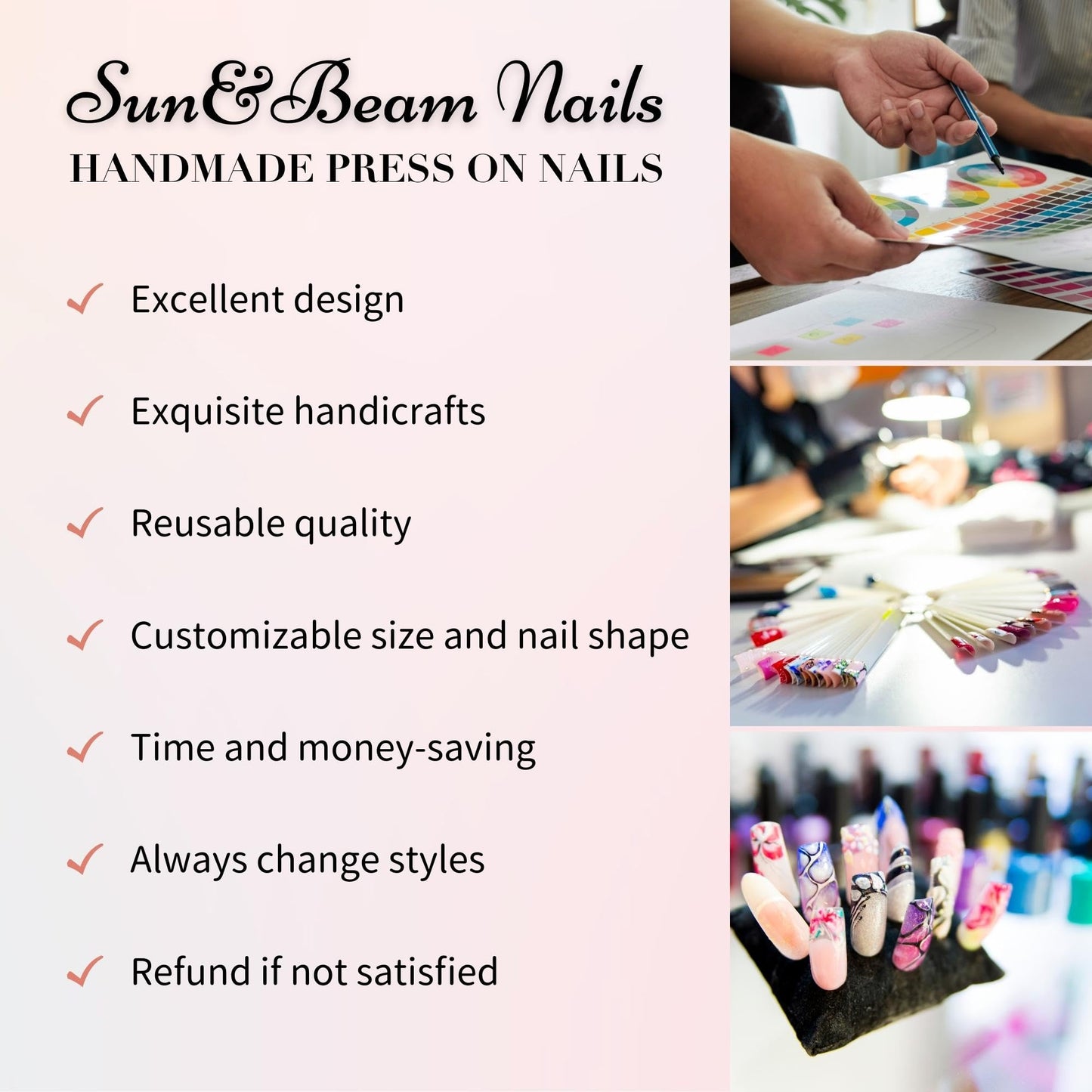 Sun&Beam Nails Handmade Press-on Short Coffin Ballerina Brown Gold White Amber Gradients Design False Nail Tips 10 Pcs (#134 M)