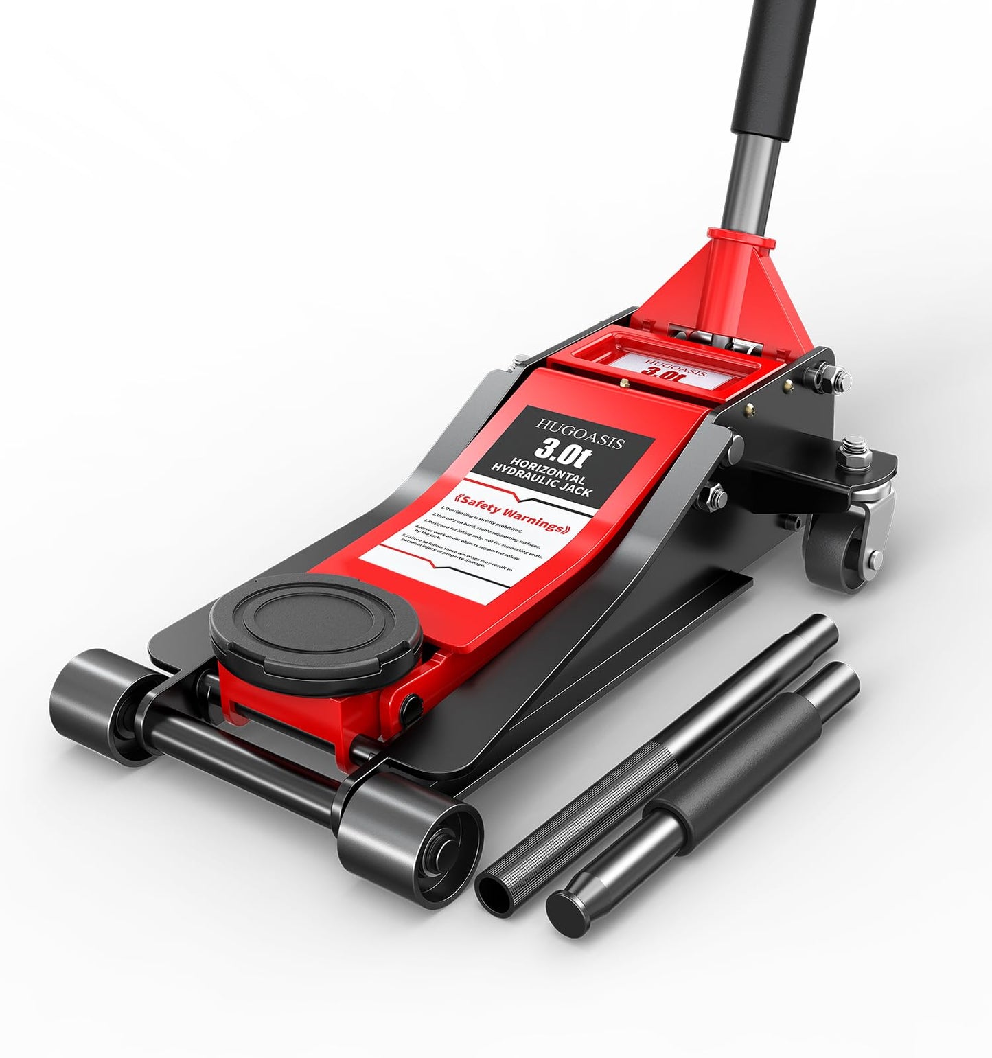 HUGOASIS 3 Ton Dual Pump Low Profile Floor Jack,Lifting Range 2.95" to 19.88", Heavy Duty Steel Hydraulic Car Jack with Fast Lift & 360° Swivel Wheels for Truck,SUV,Garage, Sport Utility Vehicle,Red