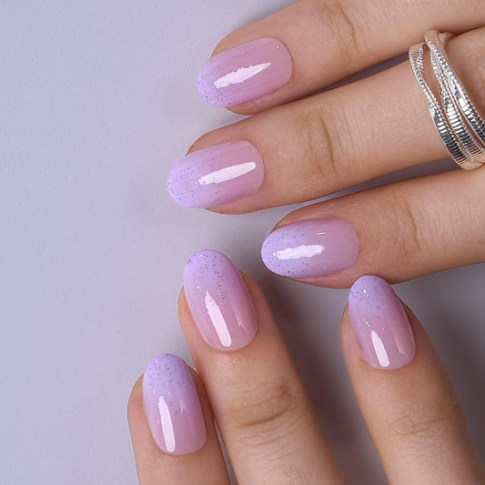 CurvLife Press On Nails Short – Soft Gel Oval Fake Nails, Reusable Glue On Nail Kit with Adhesive Tabs, Natural Fit & Salon-Quality for Women & Girls (Lavender Veil)