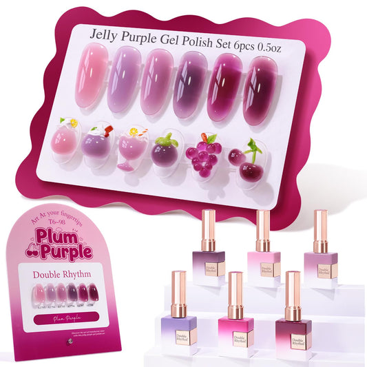 Double Rhythm 6 Pcs 15 ML Gel Polish Set Same Color Same Bottle Soak Off Gel Polish Kit Nail Art Manicure Salon DIY at Home for Women (Jelly Plum Purple Lavender- T6-98)