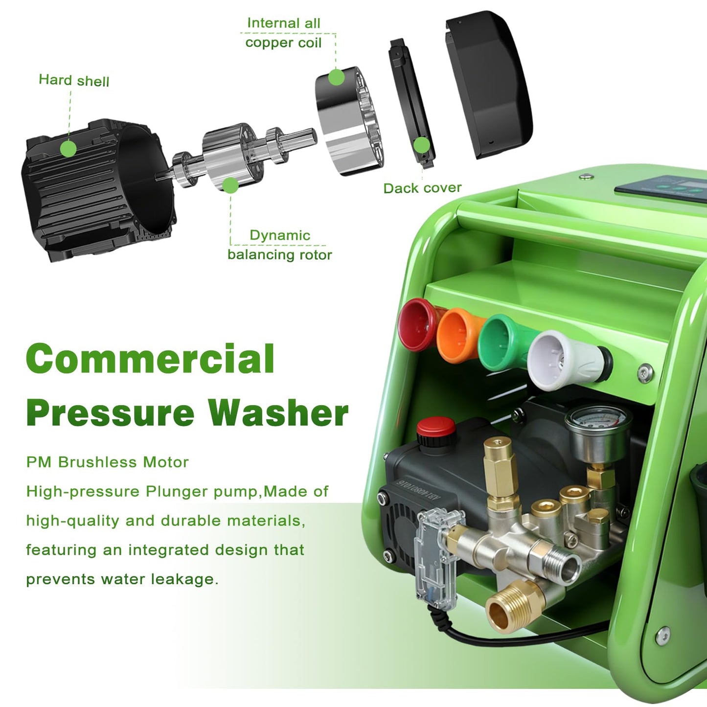 YOKING Commercial Ultraflow Pressure Washer - Horizontal Triplex Pump, Dual Wall/Floor Mount, Brushless PM Inverter 3HP Motor, 60dB Low Noise, High Efficiency Cleaning Machine,7 Nozzles