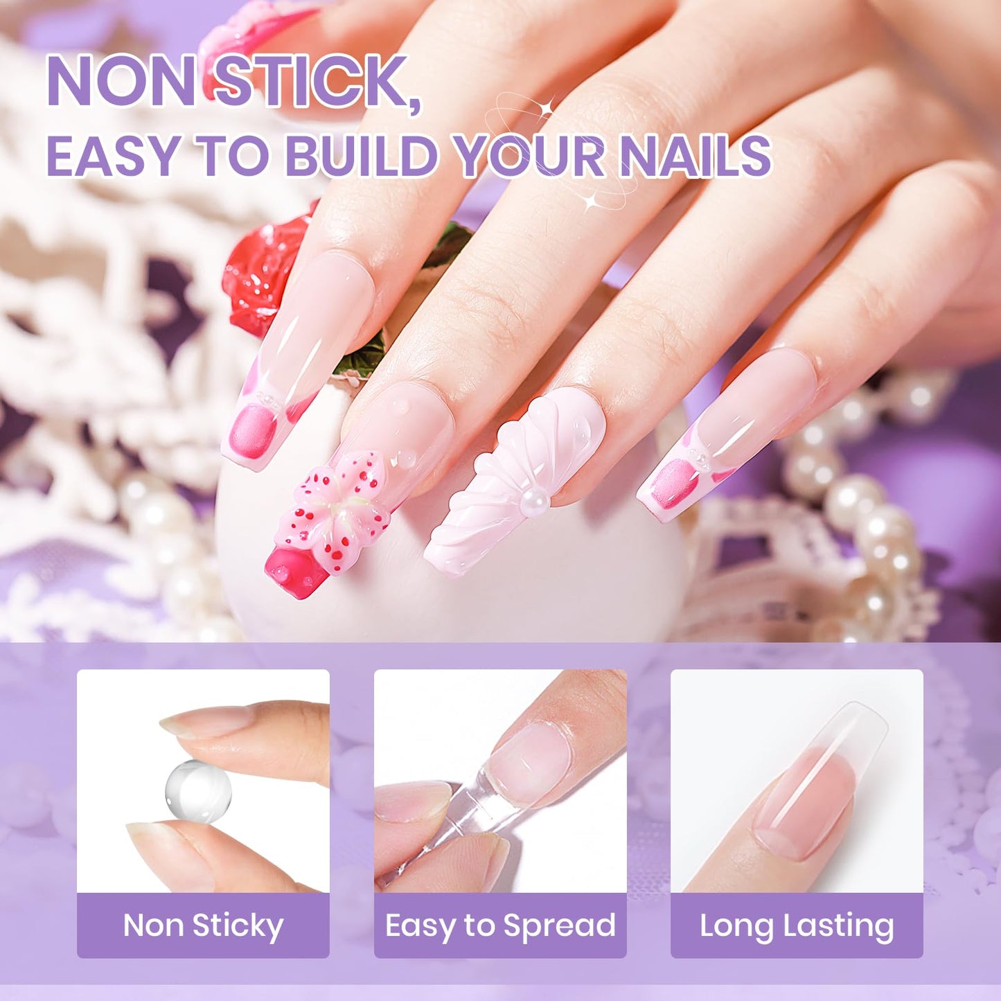 SUPWEE 3d Sculpting Gel for Nail Art Non Stick Hand Hard Gel for Nails Clear White and Pearl White Solid Builder Gels for Nails for Extension Carving Sculpting Beauty Charms for Beignner and Salon DIY
