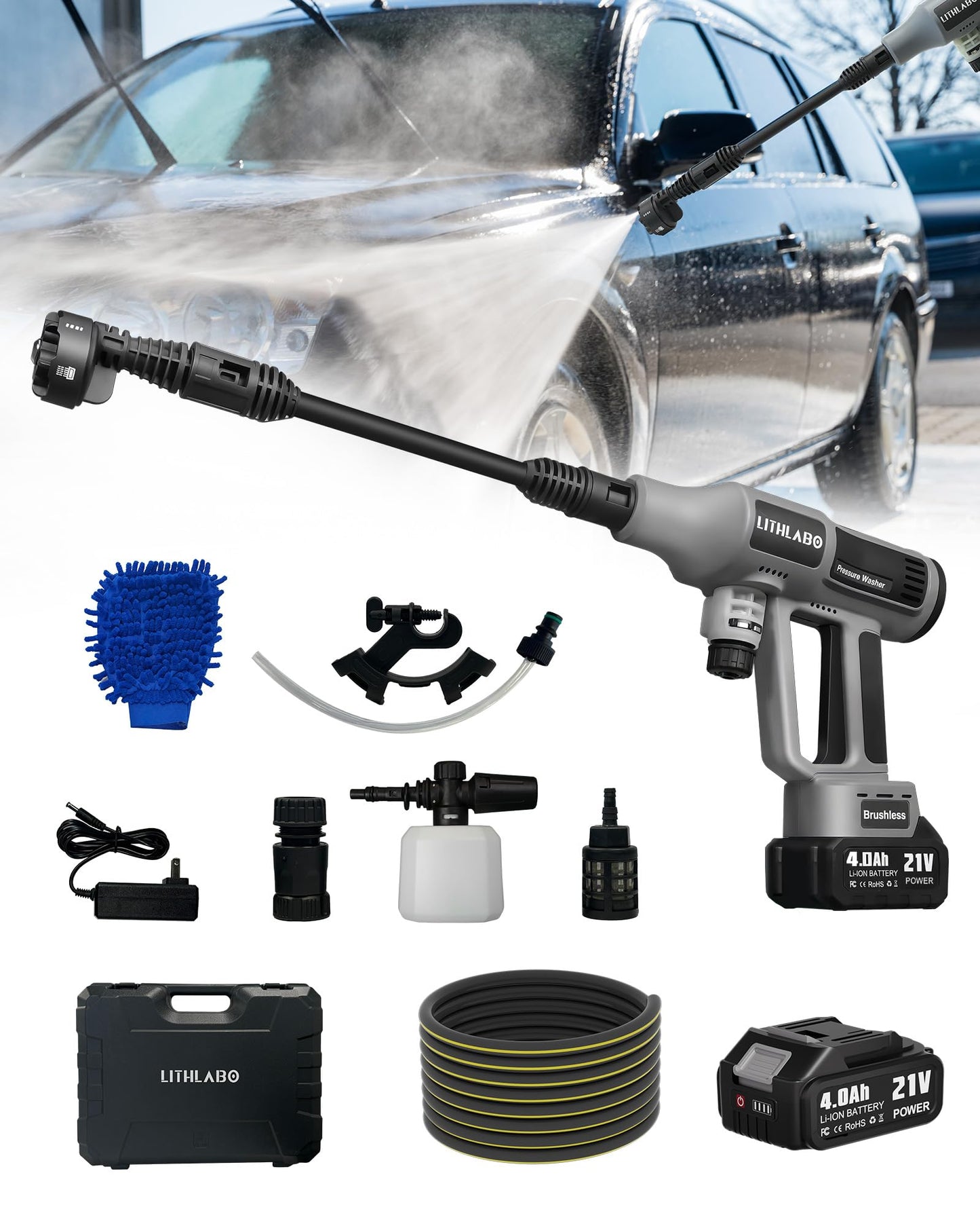 Cordless Pressure Washer 1080PSI with 2 x 4.0Ah Batteries, Portable Power Washer with 6-in-1 Nozzle,Foam Cannon, Hose, Faucet Adaptor, Handheld Pressure Washer for Car Wash Fences Driveways Patios