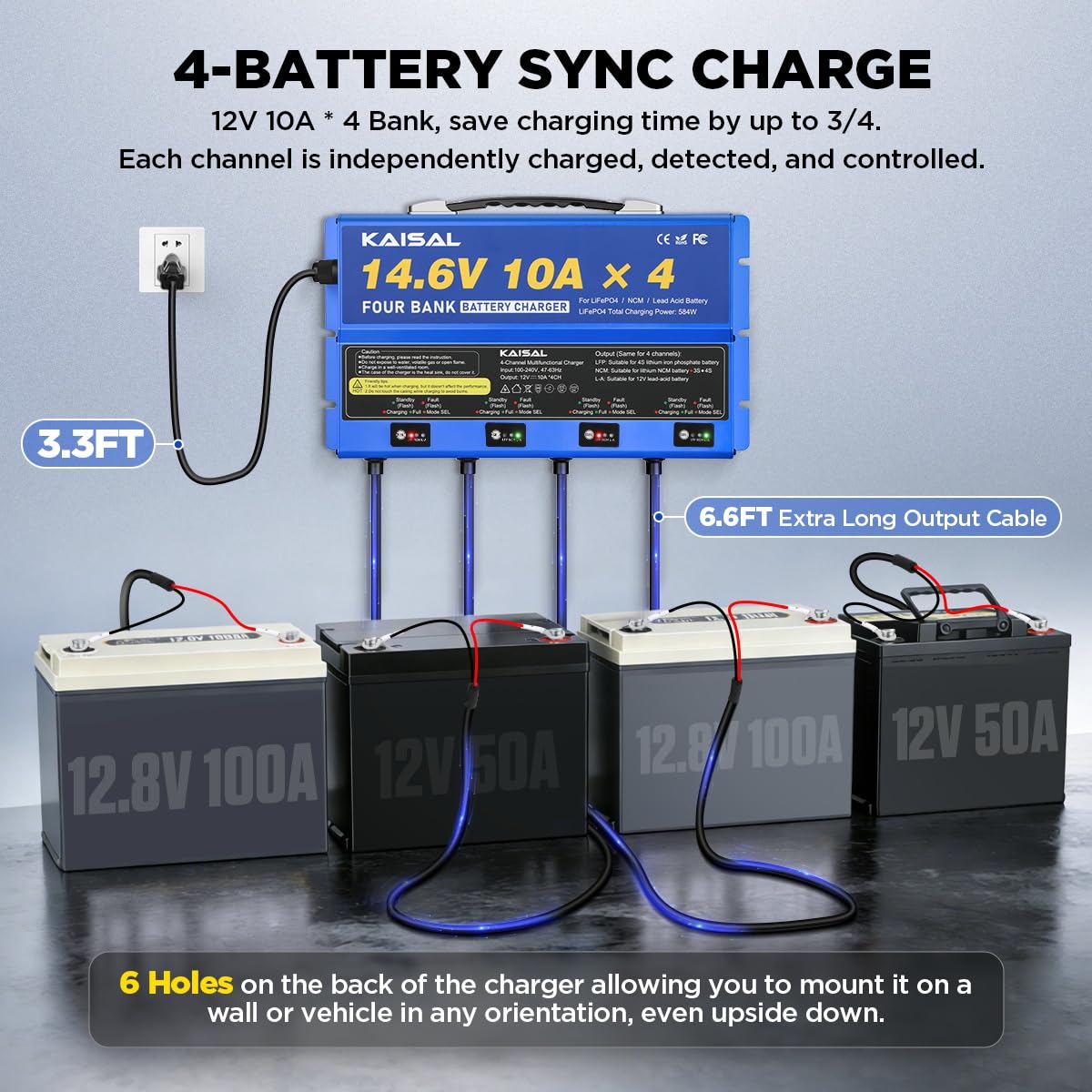 4 Bank Marine Battery Charger 12V 40A(10A/Bank) IP67 Waterproof 14.6V LiFePO4 & Lead-Acid & NCM Lithium Battery Charger 12 Volt 0V Wake Up 12V Onboard Battery Charger for Boat, Car, RV, Trolling Motor