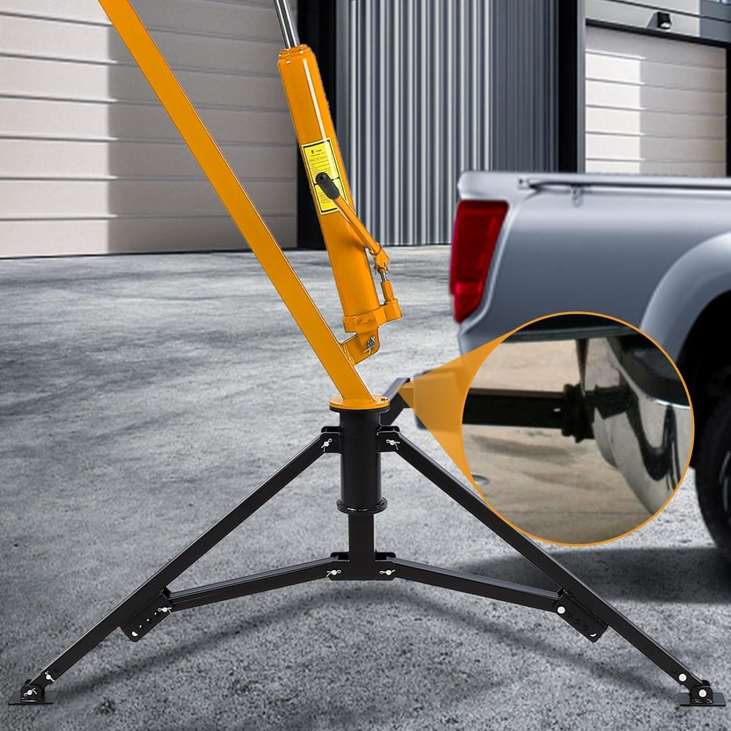 MERXENG Hydraulic Pickup Truck Crane, 1000 Lbs Capacity, 360°Swivel, Hitch Mounted Crane with 3 Adjustable Capacities of 500 Lbs, 750 Lbs and 1000 Lbs for Lifting Goods in Construction, Yellow