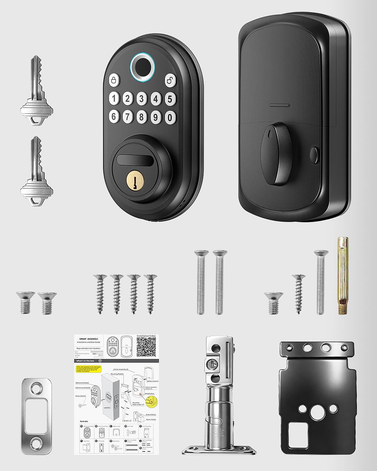 RVSEDYU Fingerprint Door Lock with Keypad - Keyless Entry Smart Deadbolt Lock for Front Door with 2 Keys - Auto Locking - Easy Installation - Digital Lock with Code
