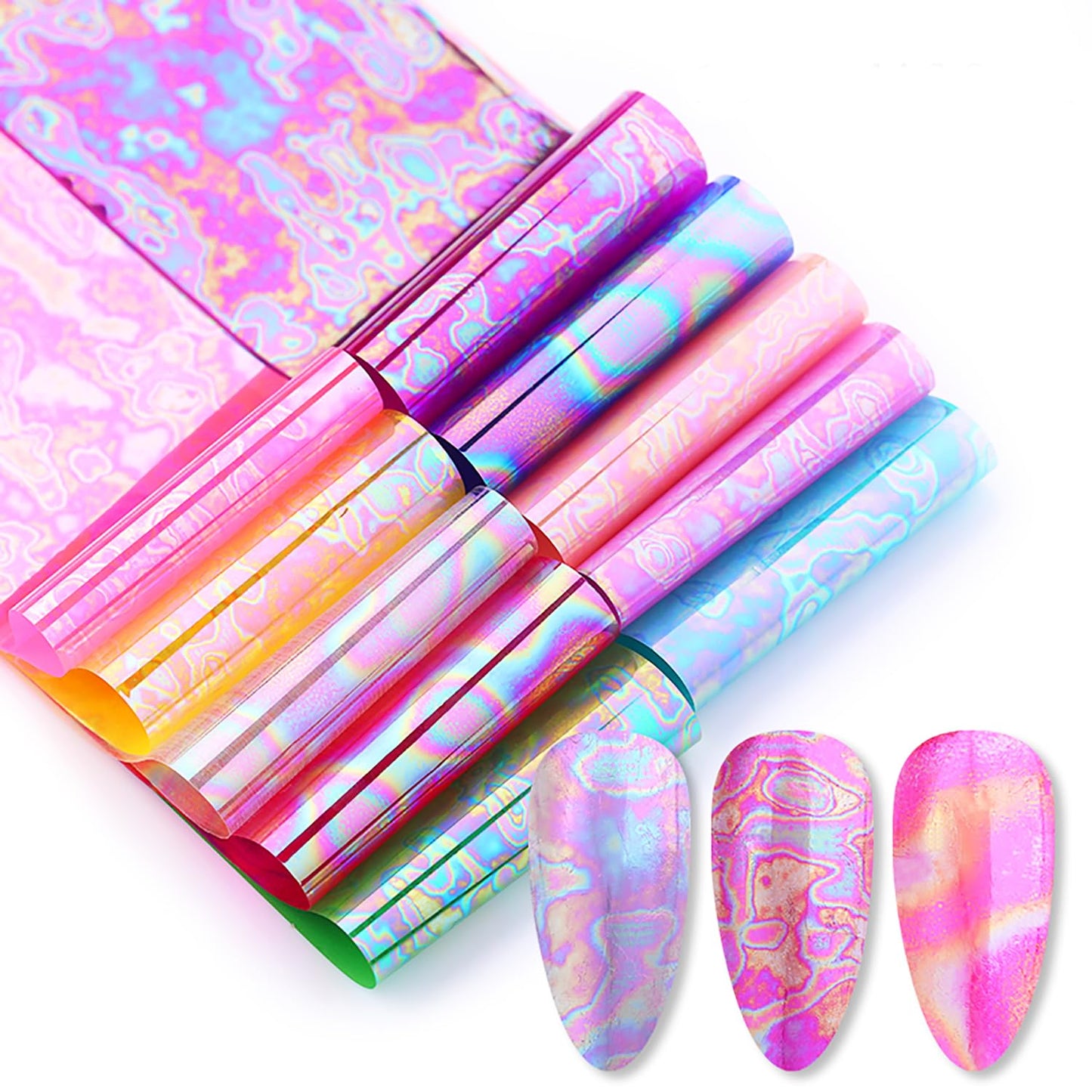 JERCLITY 10 Rolls Aurora Iridescence Nail Foil Transfer Sticker Kit Holographic Decals Laser Nail Foil Transfer Stickers Wraps