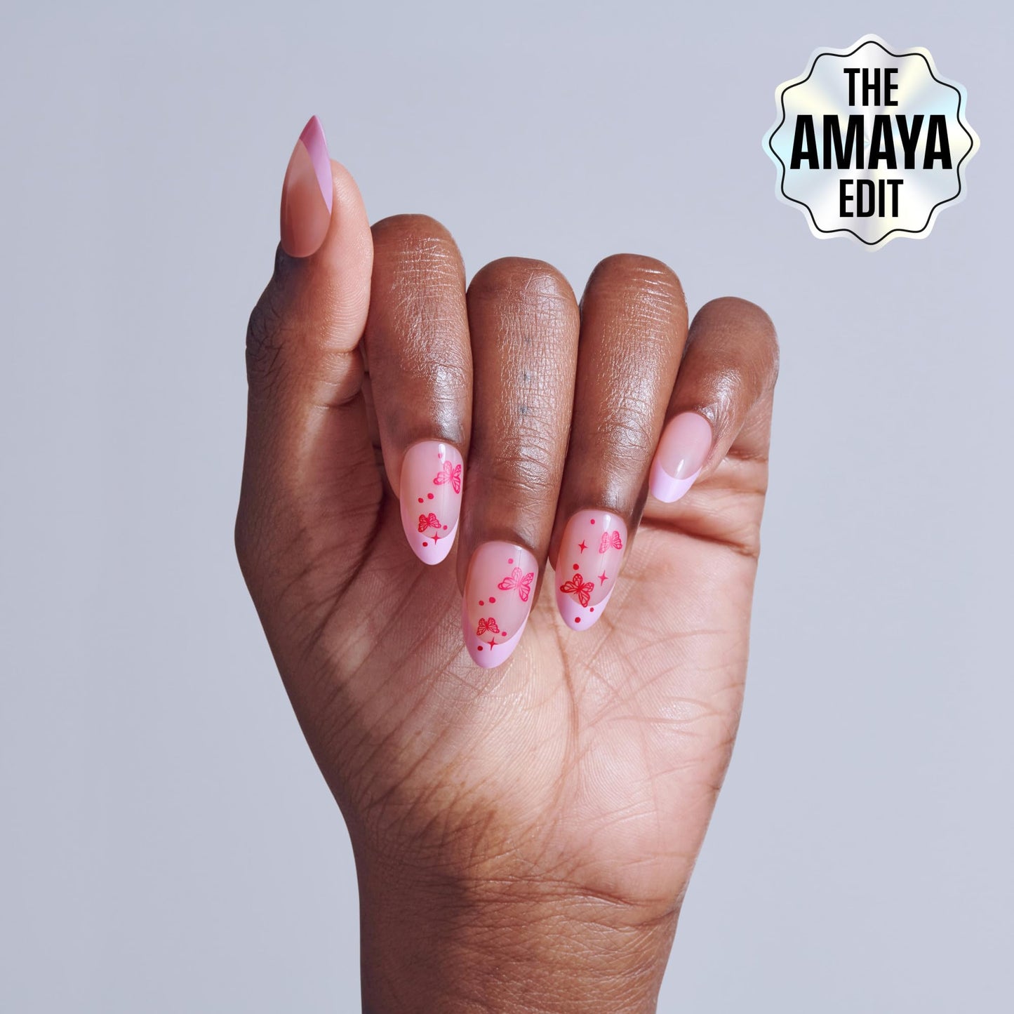 Kiss Core, Press On Nails, Nail glue included, 'Signature', Pink, Medium Size, Almond Shape, Includes 32 Nails, 2g Glue, 1 Manicure Stick, 1 Mini File