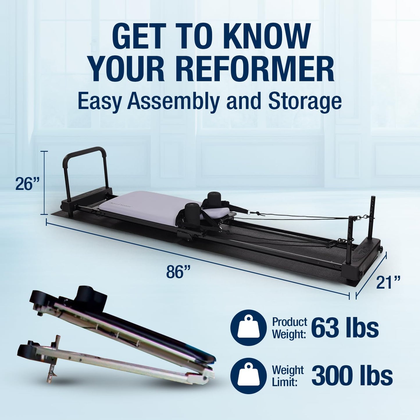 AeroPilates Reformer 4420 Plus Floor Mat - Pilates Reformer Workout Machine for Home Gym - Cardio Fitness Rebounder - Foldable - 300 lbs Weight Capacity