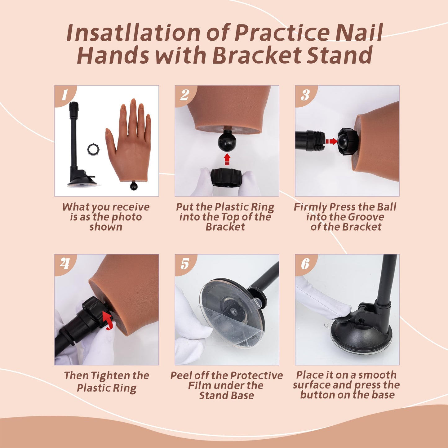Veikmv Practice Hand for Acrylic Nails,with Flexible Fingers, Realistic Silicone Mannequin Hand Model for Nail Art Training, Gel Polish and Manicure Beginner Kit
