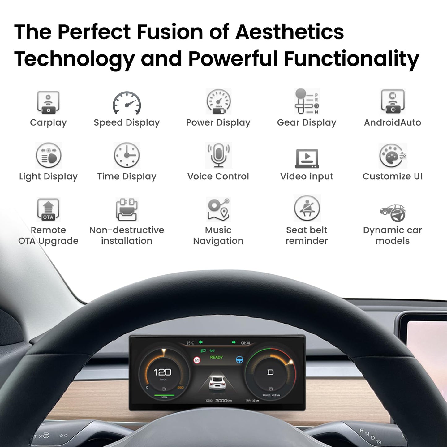 Heads Up Display for Tesla Model Y & Model 3 Wireless Carplay & Android Auto,Ultra-Thin Screen with Front Camera,Battery/Dashboard Data Sync,Blind Spot Warning,OTA Updates(9.0")