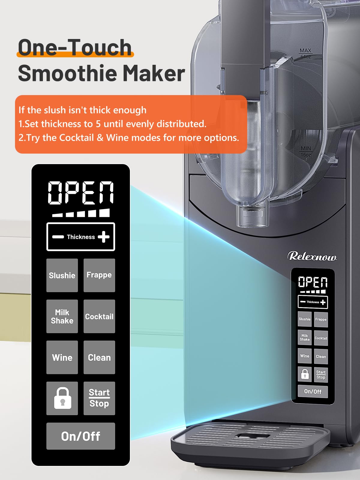 RELEXNOW Slushie Machine for Home – 6 Preset Programs, Soft Serve Frappés, Milkshakes, Margaritas & Frozen Drinks, No Ice Needed, Auto-Clean, LED Display, Quiet Operation, 88oz Capacity