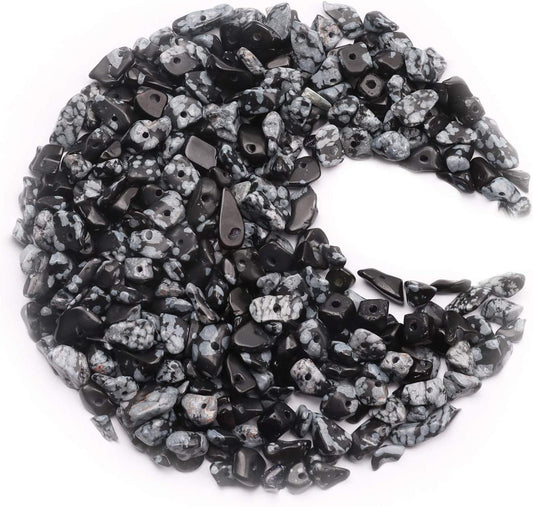 500 pcs Natural Chip Stone Beads, Snowflake Stone 5-8 mm Irregular Gemstones Healing Crystal Loose Rocks Bead Hole Drilled for Jewelry Making Bracelet