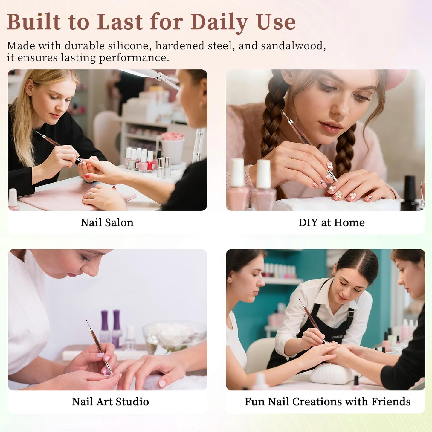 Double Nail Art Sculpture Pen: Silicone & Metal Dual Tipped Nail Brushes Silicone Nail Art Tools for Design Nail Foil Carving Drawing Shaping Effect Nail Art Pens for Home and DIY (Sandalwood)
