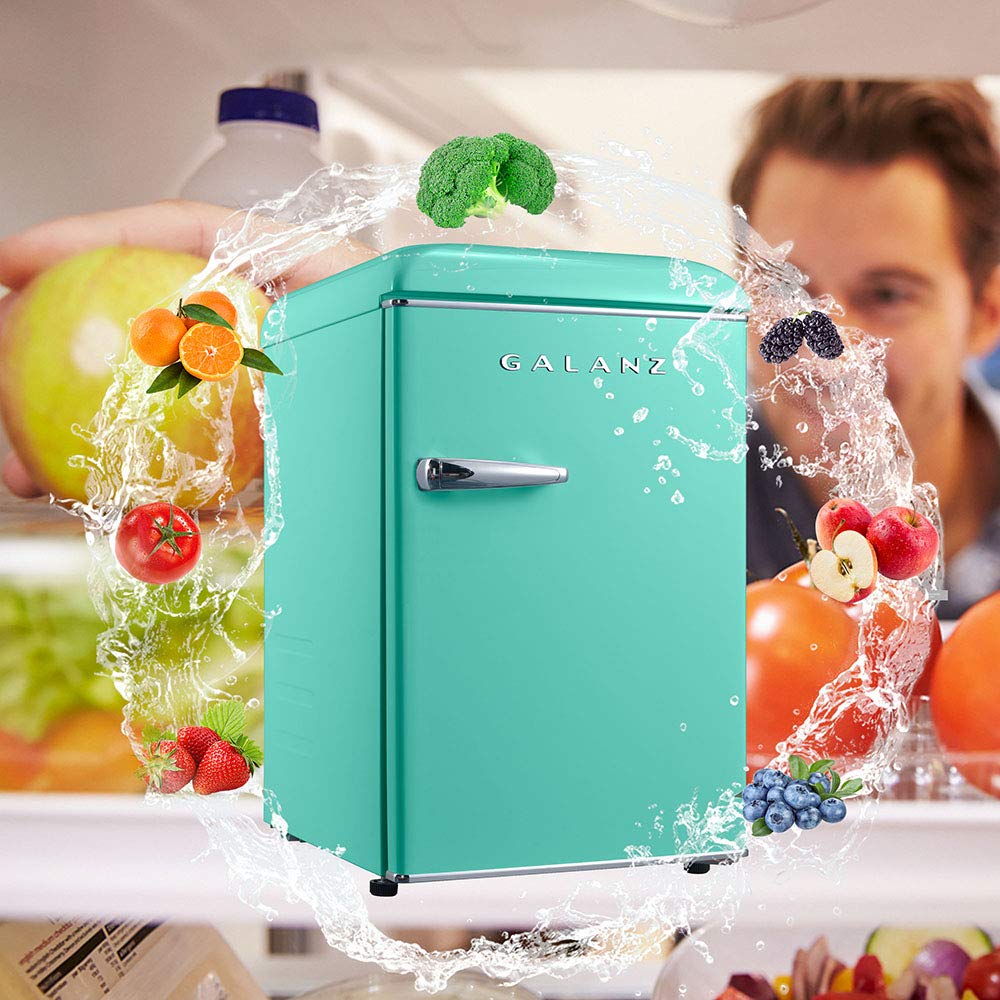 Galanz GLR25MGNR10 Retro Compact Refrigerator, Mini Fridge with Single Doors, Adjustable Mechanical Thermostat with Chiller, Green, 2.5 Cu Ft