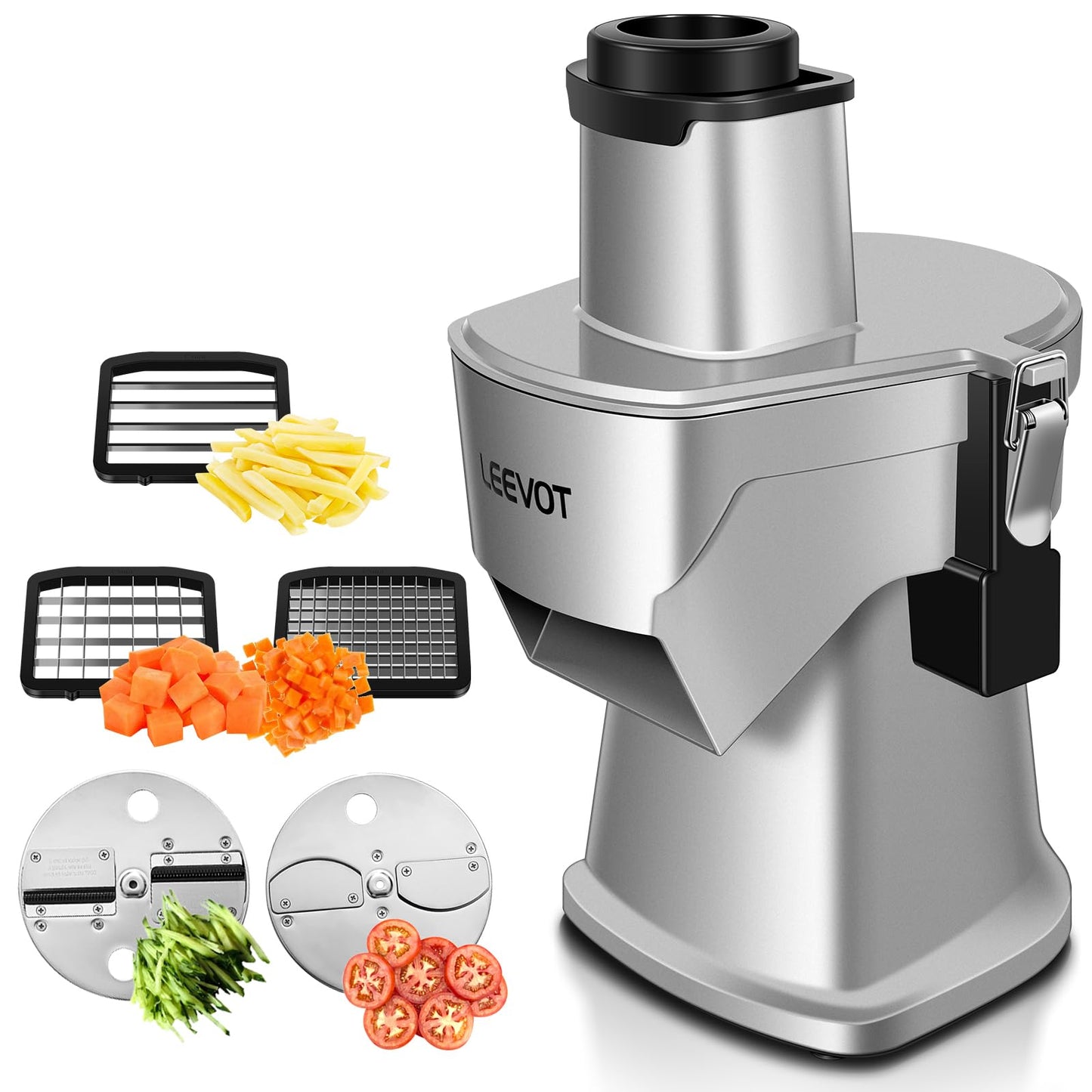 LEEVOT Electric Vegetable Chopper, 200W Food Processor for Slicing Dicing Shredding, Professional Veggie Cutter for Home, Restaurant, Hotel School, Cafeteria, 120V 60Hz