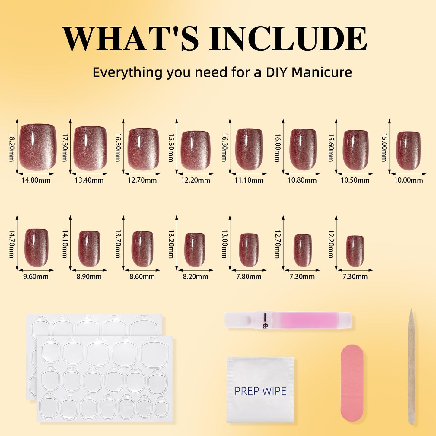 Leefrei Press On Nails - Short Square Press on Nails Rose Glazed Nails Press Ons for Women DIY Fake Nails Kit with Glue, Glossy Reusable Glue on Nails Short in 15 Sizes - 30pcs, Rosewood Glow