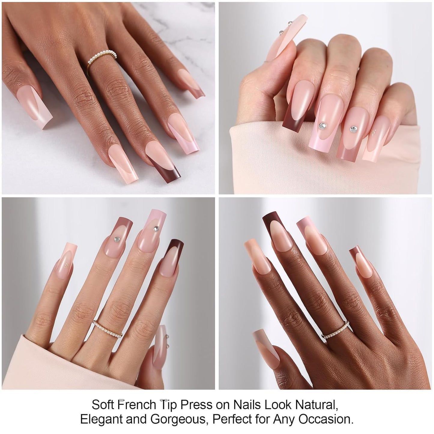 300Pcs French Tip Press on Nails, OPkssnails French Press On Nails Long Square, Pre-shaped No Need to File 3 in 1 Gel Nail Tips, Acrylic Fake Nails for Nail Art DIY Extension Designs 15 Size