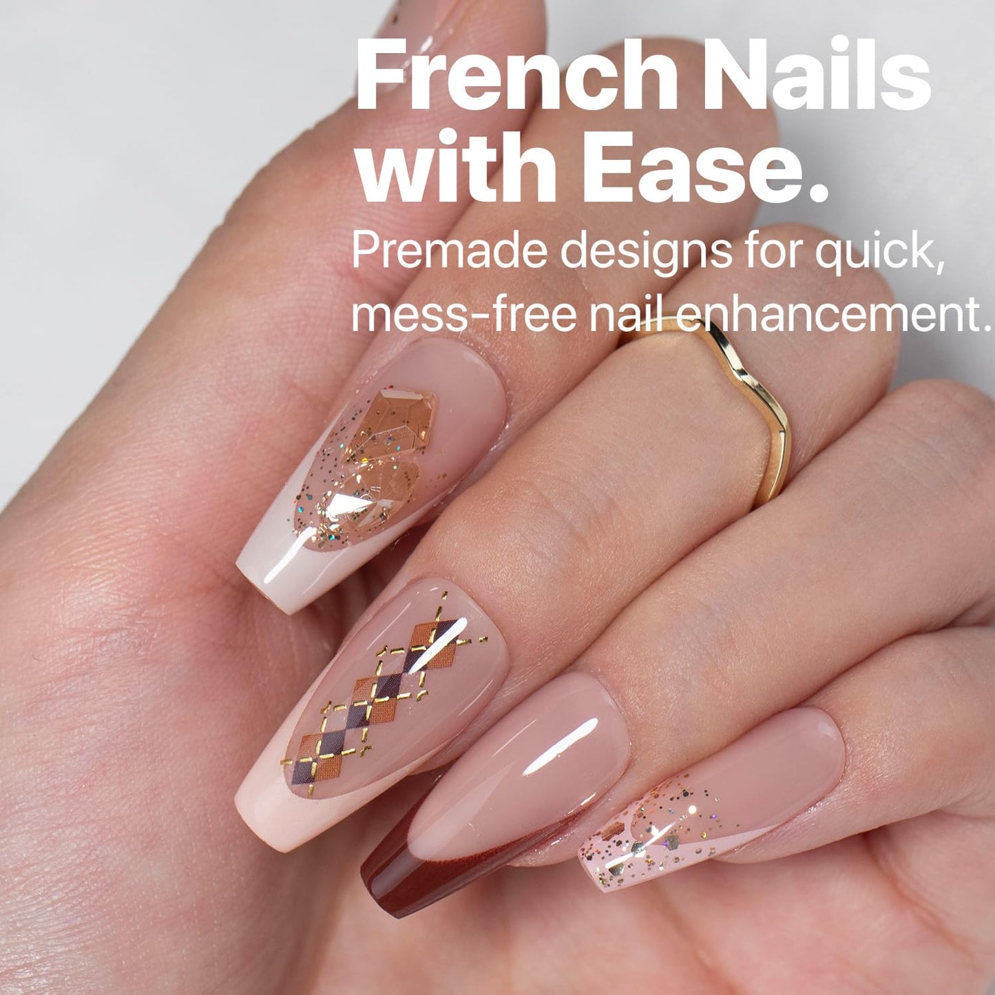SXC Cosmetics French Tip Press On Nails - Skin Tone Nude and Color Series, Medium Coffin X-Pro Tips Starter Kit ST120KIT