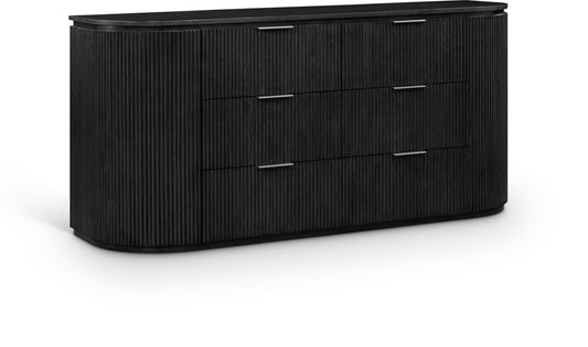 Meridian Furniture 818Black-D Astrid Collection Modern | Contemporary Dresser with Rich Black Finish, Mix of Solid Wood, MDF and Oak Veneer, Fluted Wood, 70" W x 20" D x 33" H, Black