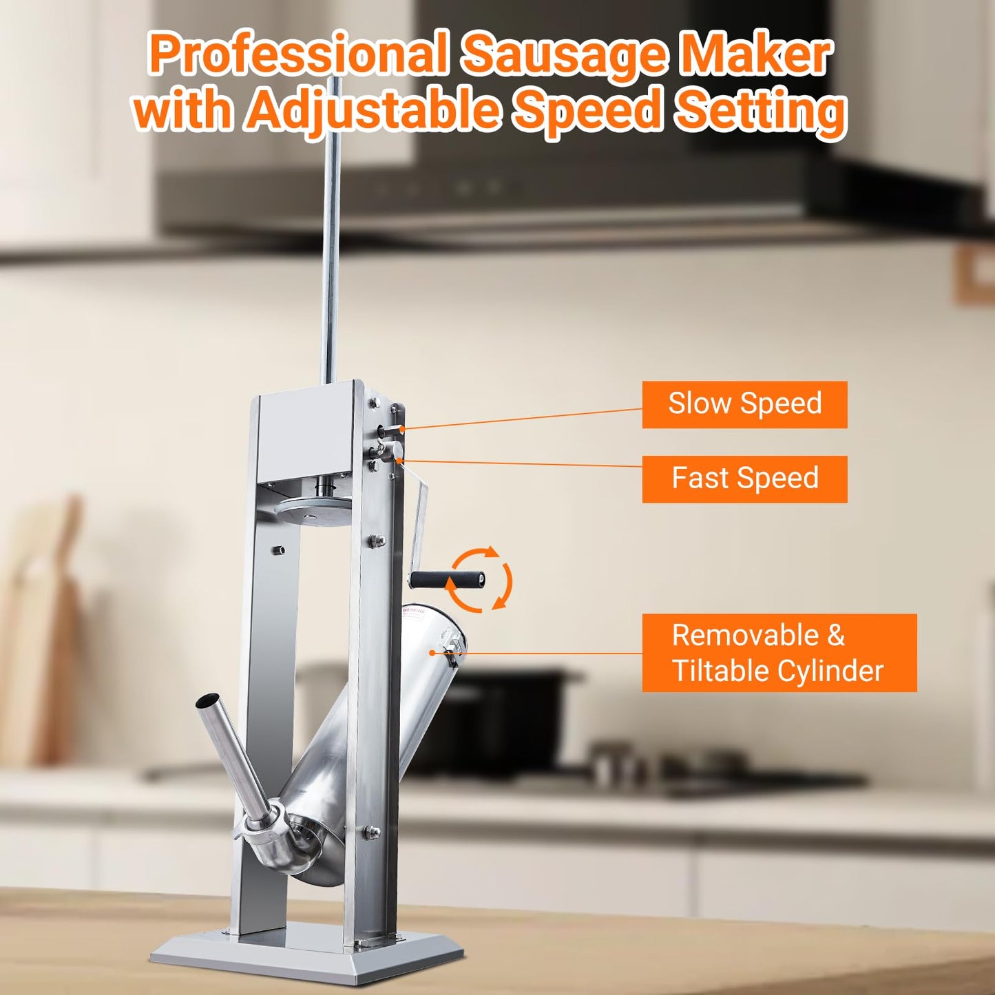 Sausage Stuffer, Manual 15LBS/7L Sausage Maker Machine, Meat Stuffer with Dual Speed, Stainless Steel Heavy Duty Sausage Filler with 5 Stuffing Tubes, for Commercial and Home Use