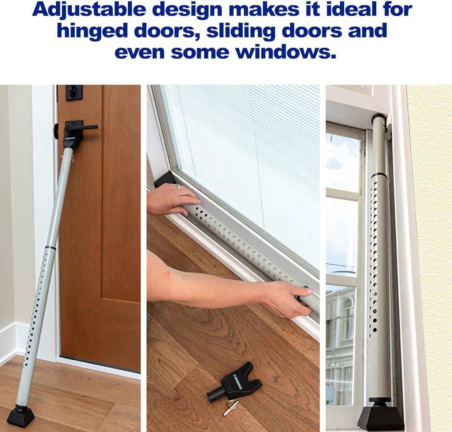 BRINKS Door Security Bar - Adjustable Brinks Door Security Bar for Travel, School, Dorm and Home - Door Jammer for Hinged Doors and Sliding Door Security – Silver