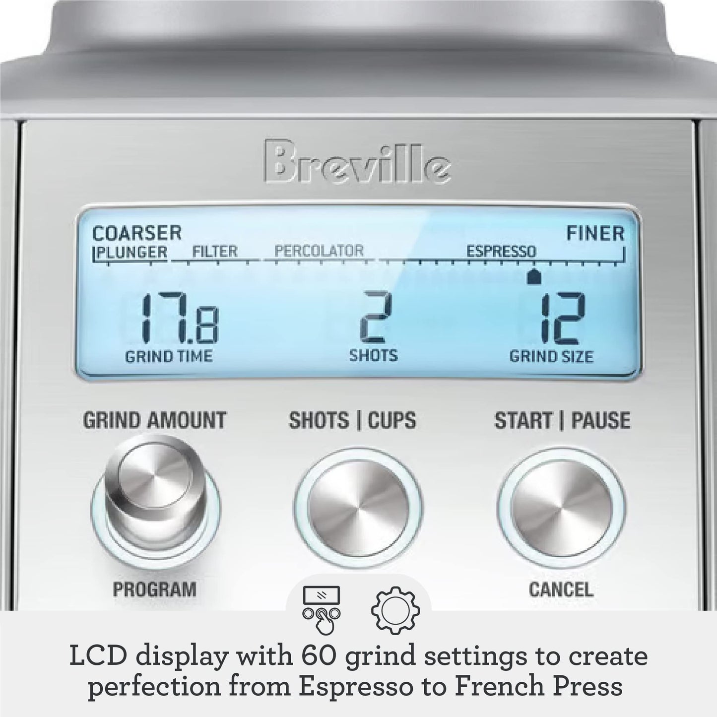Breville BCG820BSS Smart Grinder Pro for Coffee and Espresso, Brushed Stainless Steel