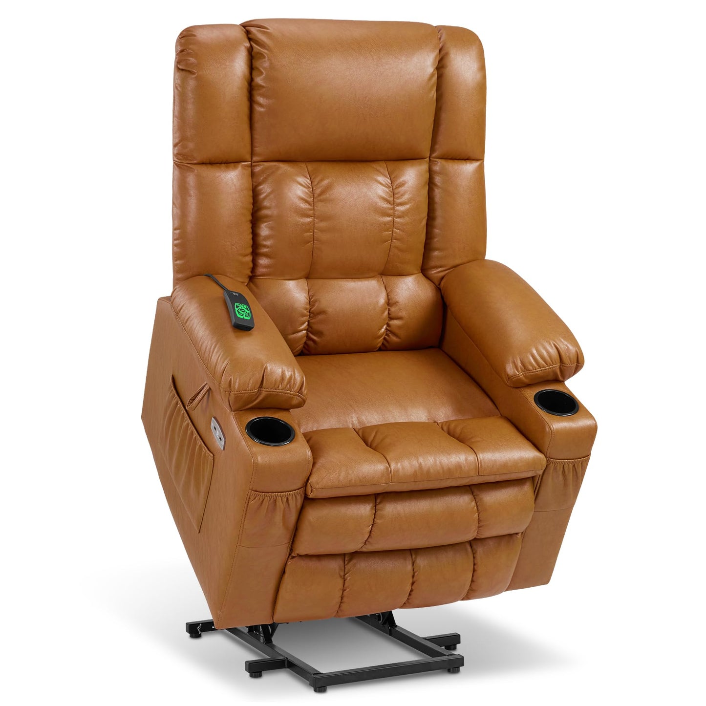 MCombo Dual Motor Large Power Lift Recliner Chair for Elderly, Lay Flat Lift Chair with Heat and Massage, Big Lift Recliner for Tall People, Faux Leather 7896 (Tawny, Large)
