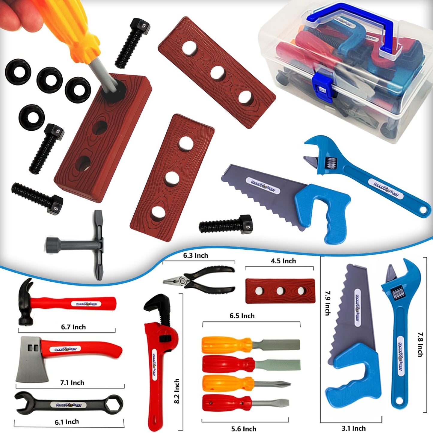 KEJIH 21 Pieces Kids Toy Tool Set and Power Play Tools, Construction Toys Working Tools Educational Pretend Role Play Set with a Handy Storage Box and Portable Sturdy Ideal Gifts Toolkit for Toddlers