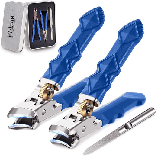 Flikino Wide Jaw Toenail Clippers for Thick Nails - Heavy Duty Stainless Steel Nail Clippers with Ergonomic Handle, Ultra Sharp Ingrown Nail Cutters for Men & Seniors.