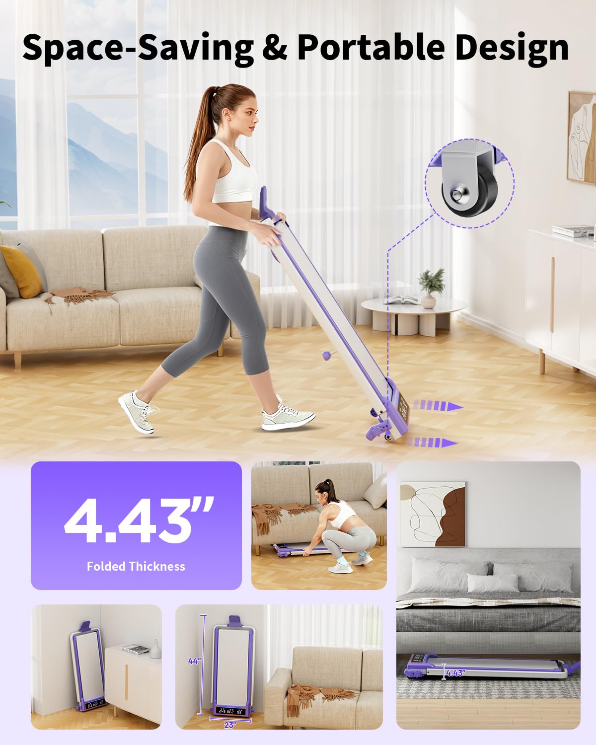 Folding Walking Pad with 15% Incline/RGB Light/Dual Screen Display, 3.5HP Treadmills for Home, Portable Walking Pad Treadmill with Handle Bar and 4 Adjustable Incline, 350lbs Capacity, Smart App