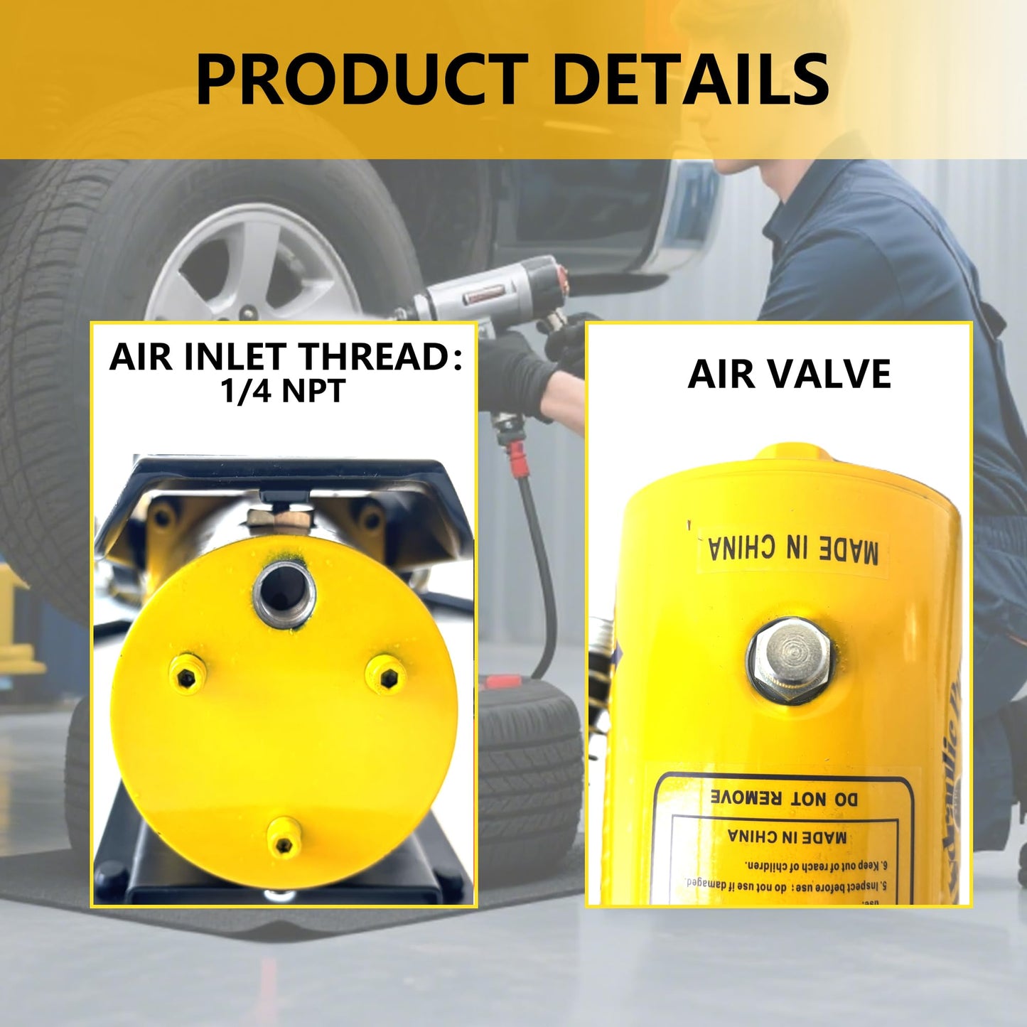 Air Hydraulic Pump 0.45 Gal 10,000 PSI Reservoir NPT 3/8" Oil Outlet, NPT 1/4" Inlet, Air Hydraulic Foot Pump Made of Aluminum with Air Line Lubricator, Yellow