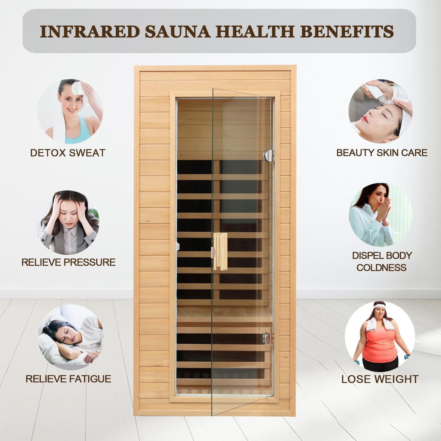 Kanlanth 1 Person Infrared Sauna, Low EMF FAR Infrared Saunas for Home, 1200 watt Canadian Hemlock Indoor Sauna Room with LED Reading Lamp, LCD Display Control, Blue-Tooth Audio