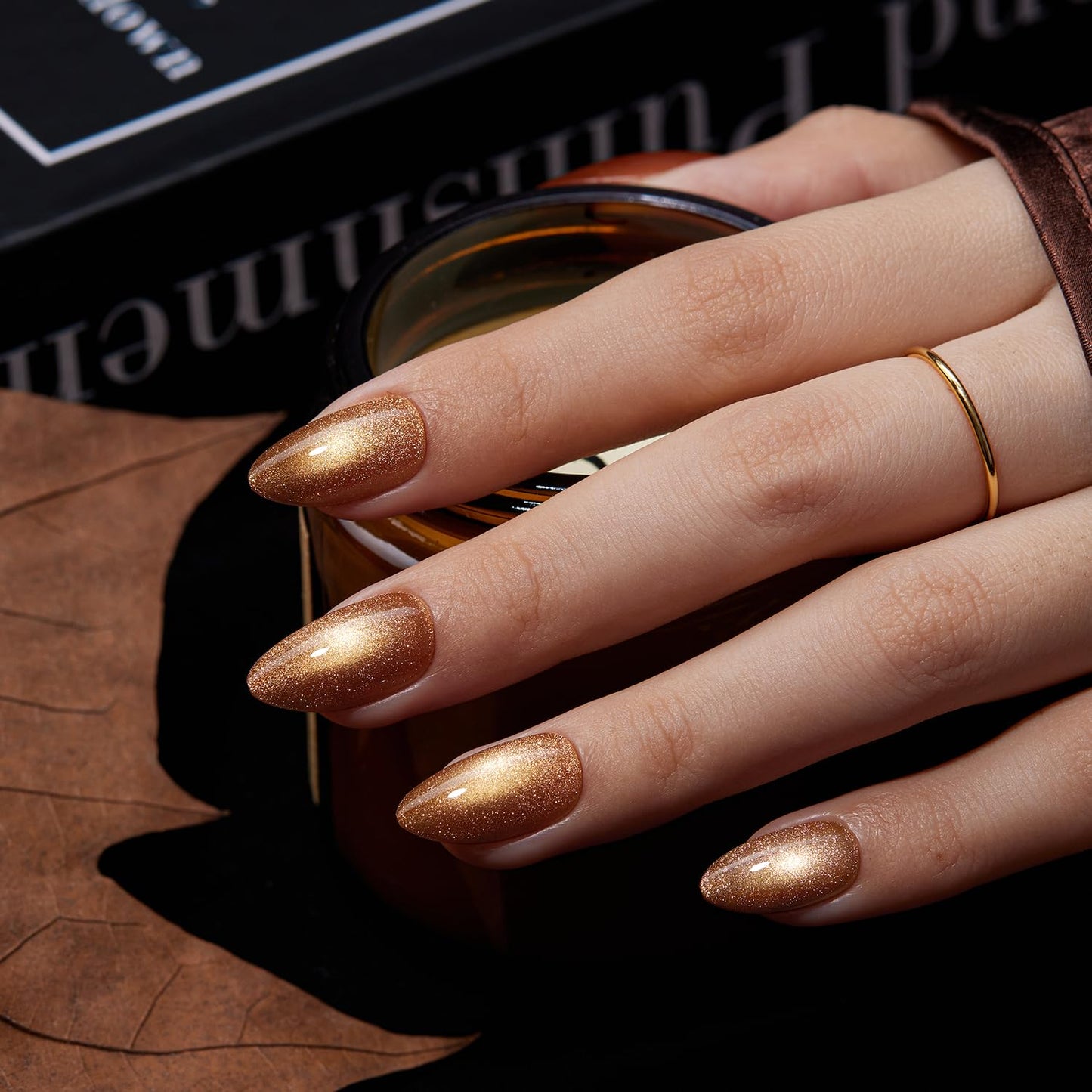 VSALON Press On Nails Short Almond, 32 Pcs 16 Sizes Brown Cat Eye & Tortoise Shell French Tip Glue On Nails Kit for Women