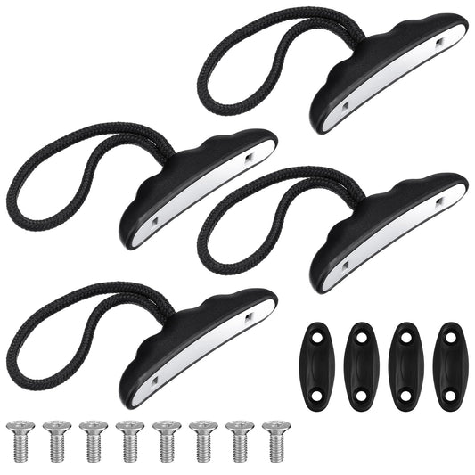 Relaxgiant 4 Pieces Kayak Handles Kit Canoe Carry Handle Pull Handle T Handle with Cord and Pad Eyes Screws for Kayak Emotion Kayaks Luggage Kayak Replacement Installation Kit(Black)
