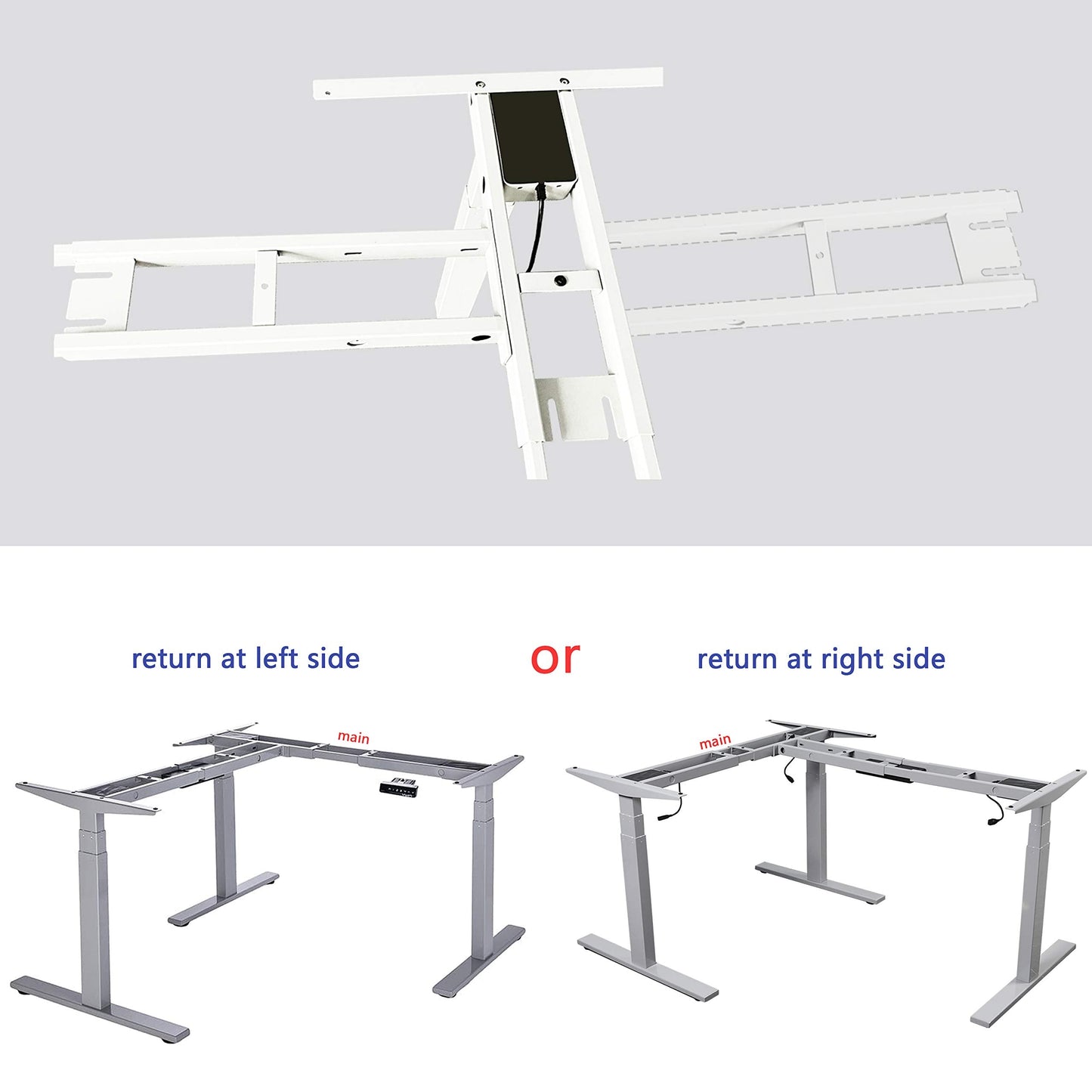 VWINDESK VJ301 L Shaped Electric Height Adjustable Standing Corner Desk Frame Only W/Triple Motor, Ergonomic Sit Stand Up Height Adjustable Steel Base with Digital Memory Keypad (Black)