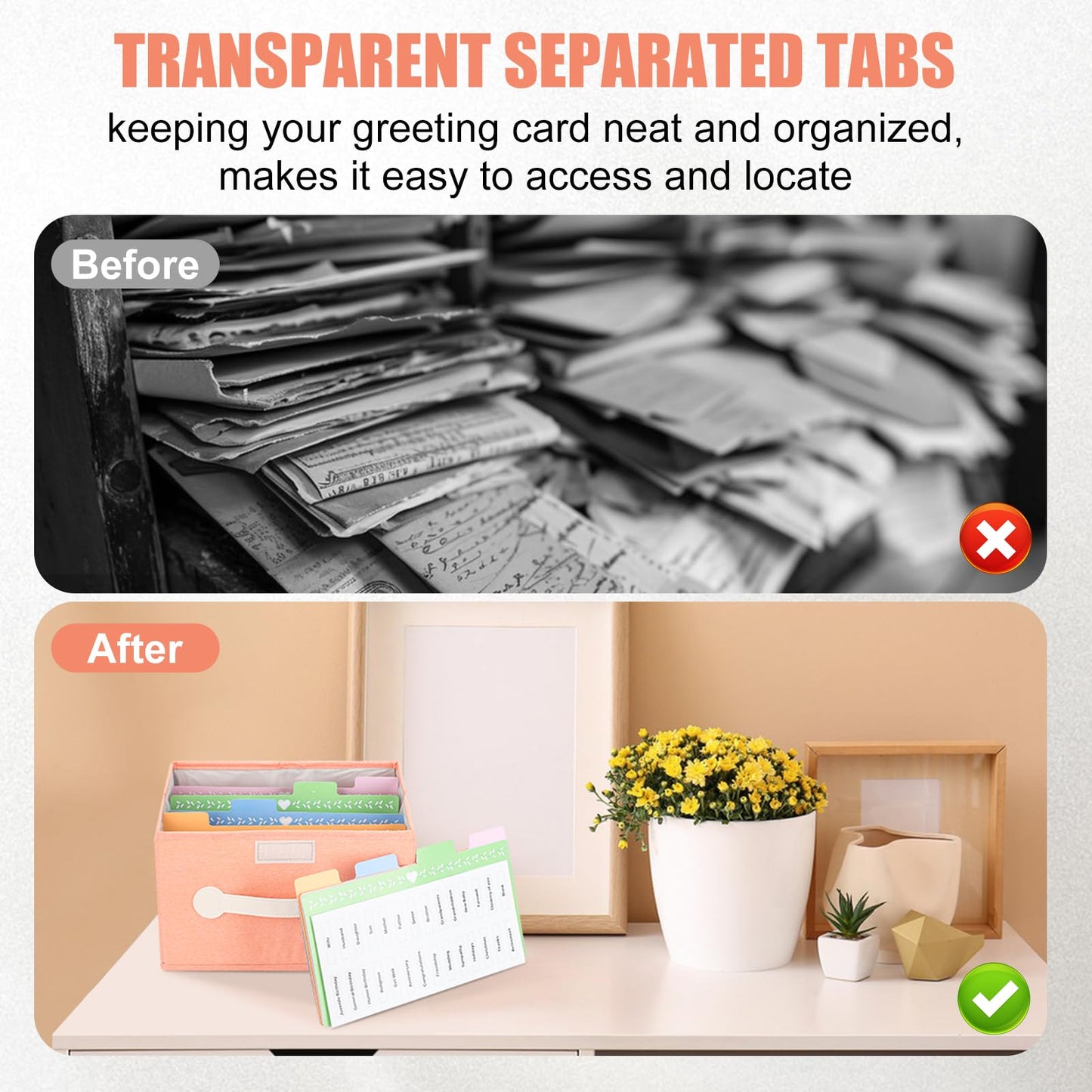 slcinwzdt Collapsible Greeting Card Storage Box with 16 Dividers, Ideal for Cards, Recipes, Photos, Envelopes - Pink, 84 Labels