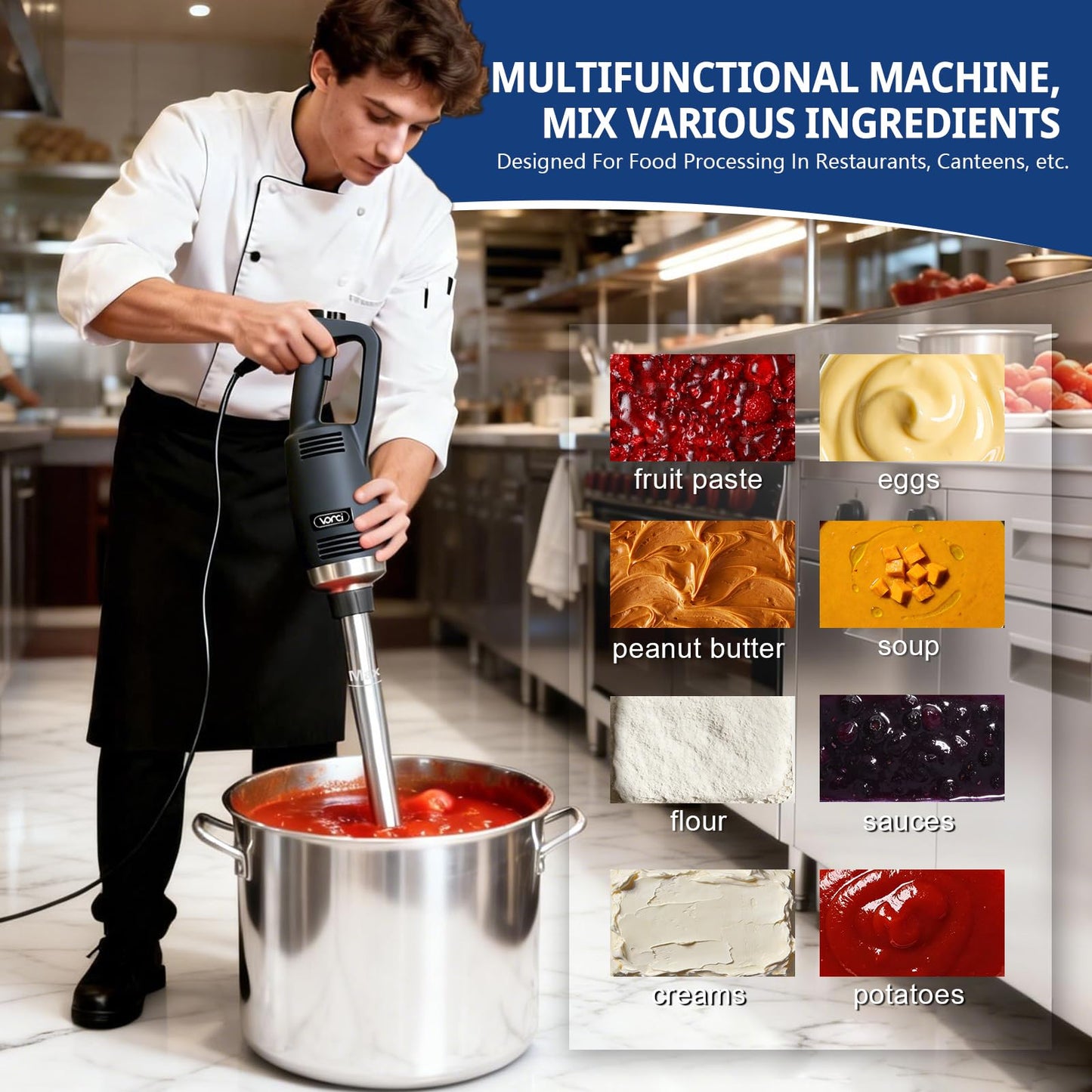 VONCI 750W Commercial Immersion Blender, Extra Heavy Duty Hand Blender with Variable Speed 8000-19000RPM, Handheld Stick Mixer with 20" SUS 304 Shaft, Commercial Emulsifier for Restaurant Kitchen.