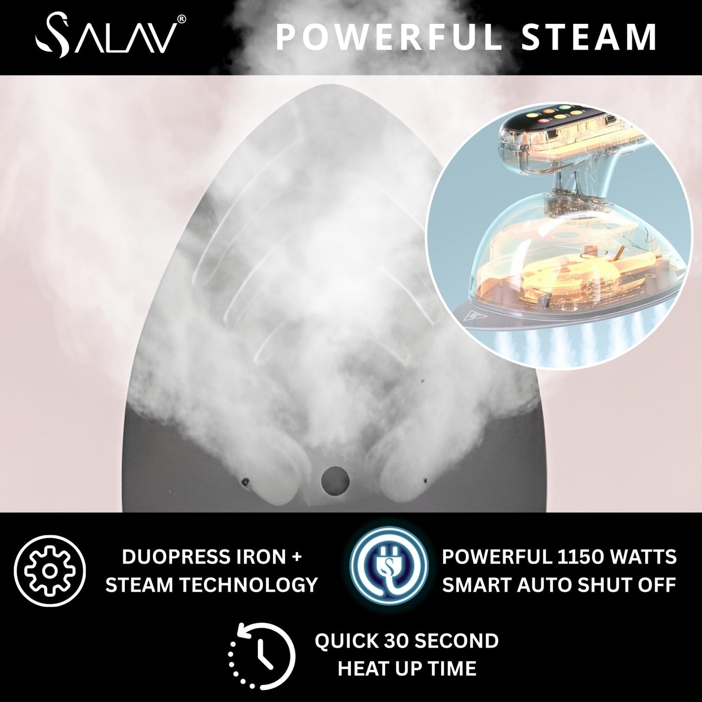SALAV DuoPress Smart Deluxe Steam Station – 2-in-1 Handheld Garment Steamer & Iron with 6ft Steam Hose, 7 Steam Levels, Digital Display, 1.1L Tank, Steam Burst, Auto-Off Safety, For Home & Upholstery