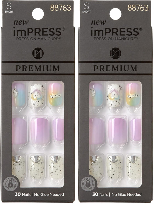 KISS imPRESS Press-On Manicure Premium Collection Fake Nails - Sweet Life, Purple Jelly Squiggle, Short & Square, Easy To Apply, Super Hold, Chip Proof, Smudge Proof, No Dry Time, Durable | 30 Count