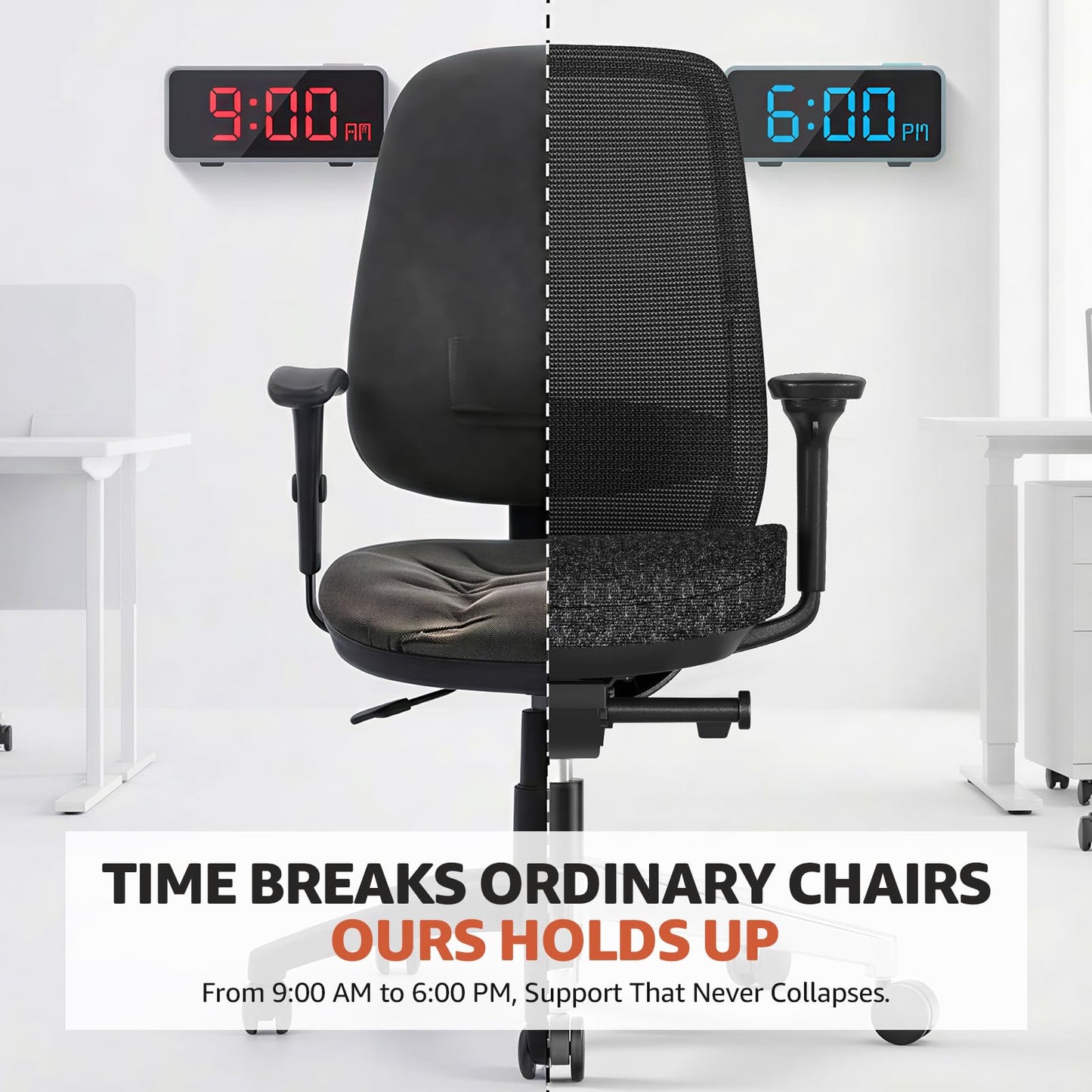 ErgoSift Ergonomic Office Chair - High-Back Mesh Desk Chair with Adjustable Lumbar Support 4D Armrests for Long Hours Sitting Black