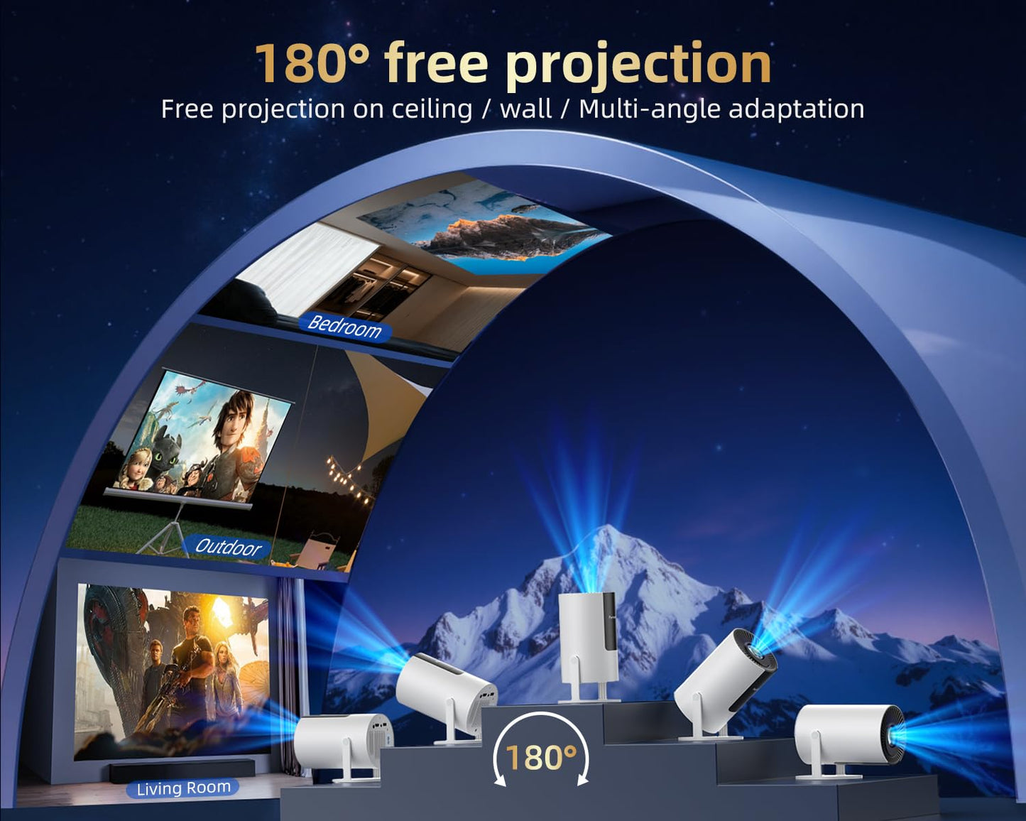 [320ANSI/Google Store/Voice Control] Smart Projector with WiFi and Bluetooth, 10,000+ Apps, Pericat 4K UHD Home Theater Portable Mini Movie Projector, Indoor & Outdoor Use [180° & Netflix-Compatible]